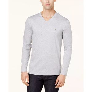 Lacoste V-Neck Lightweight Pima Cotton Grey Jersey T-Shirt